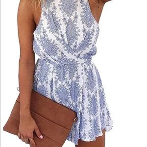 Blue and white womens romper
